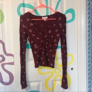 Tilly’s maroon floral long sleeve top